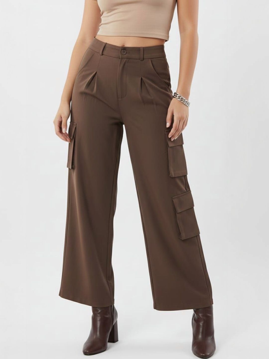 HIGH BUY Women High-Rise Pleated Cargos Trousers-picture-27