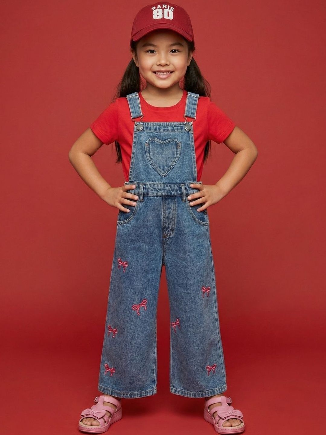 Nauti Nati Girls Bow Printed Denim Dungaree-picture-32