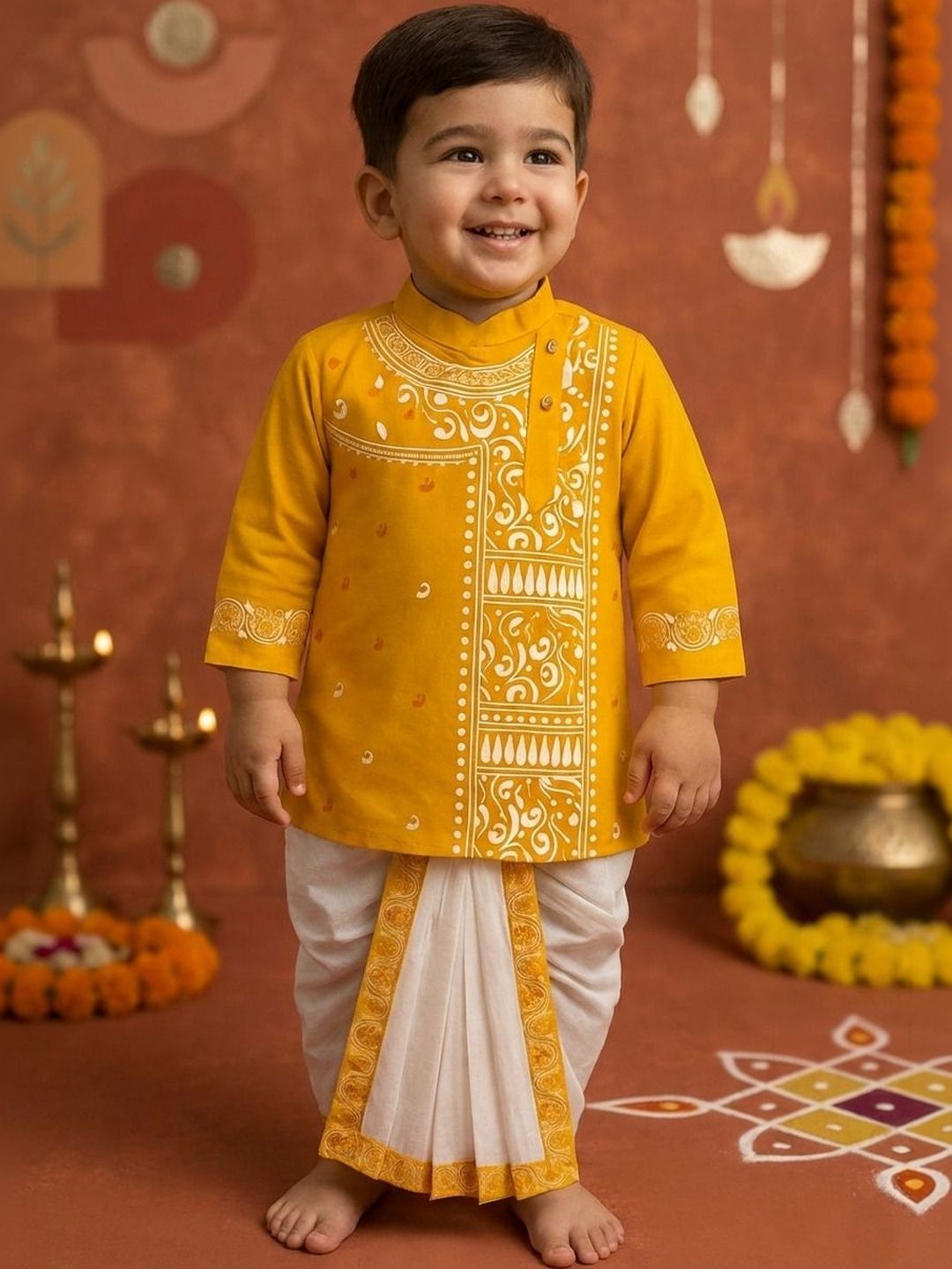 Cae Boys Ethnic Motifs Printed Regular Pure Cotton Kurta with Dhoti Pants-picture-46