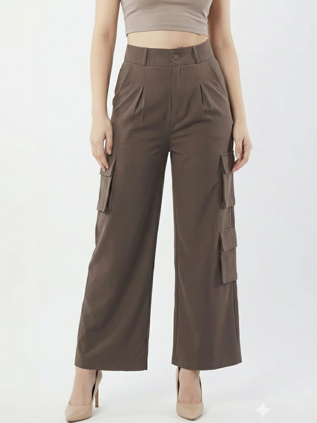 HIGH BUY Women High-Rise Pleated Cargos Trousers-picture-13
