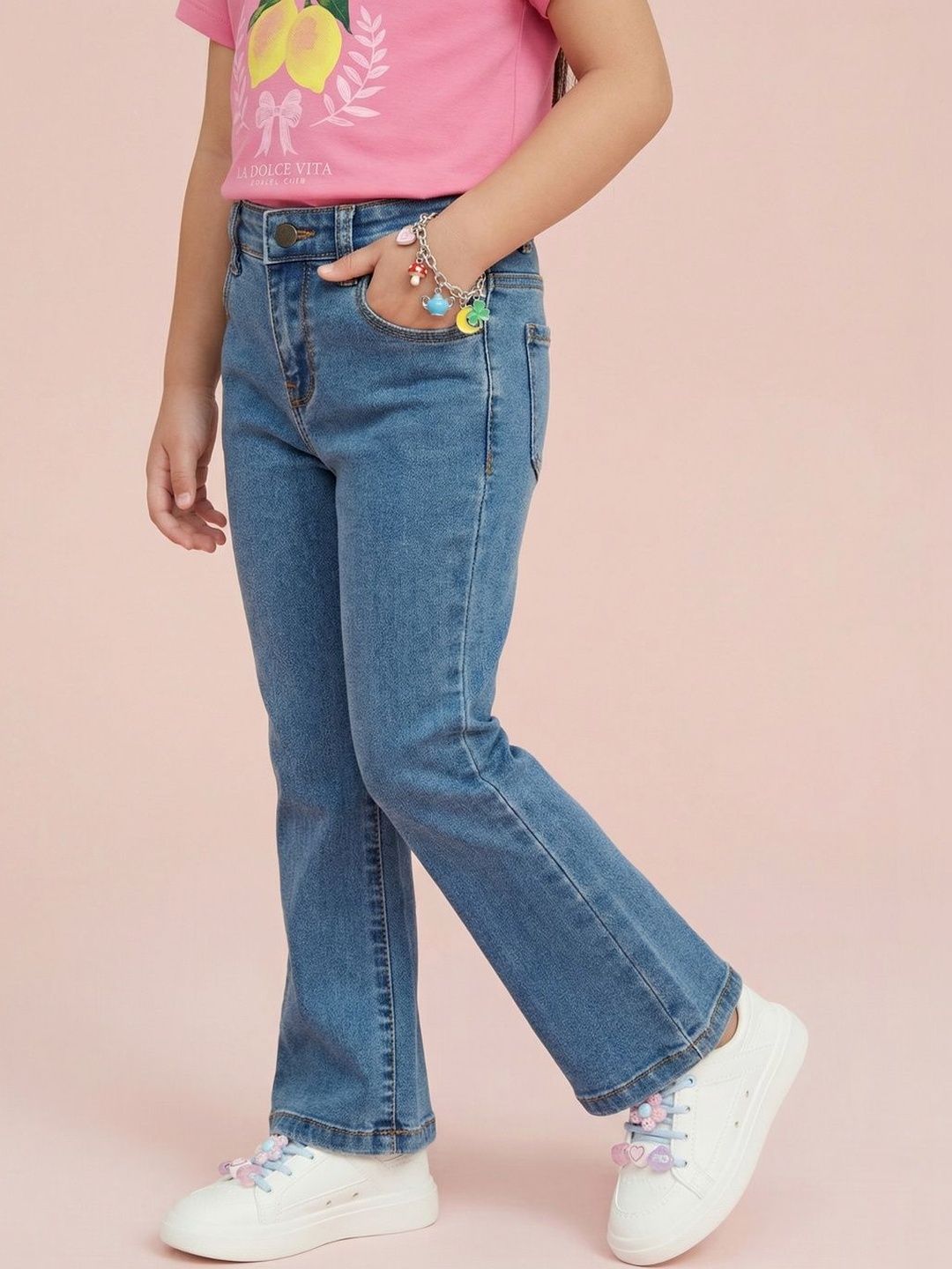 Nauti Nati Girls Regular Fit Mid-Rise Low Distress Light Fade Stretchable Jeans