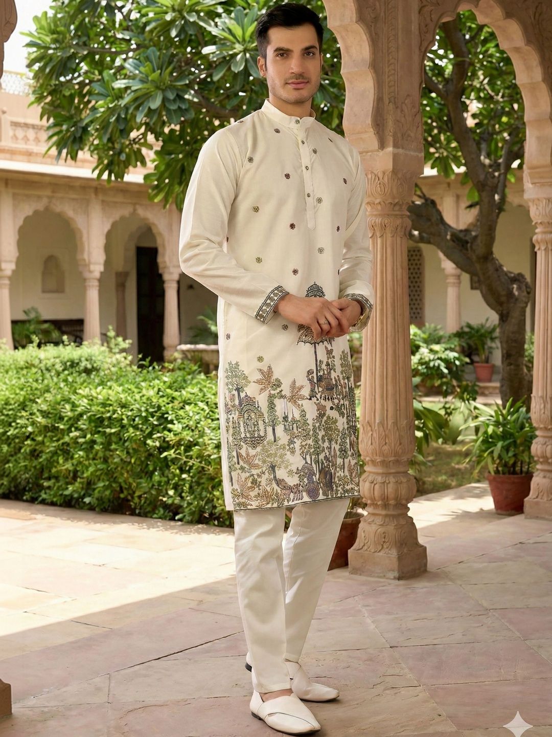 RANGRAAG Men Ethnic Motifs Printed Regular Thread Work Kurta with Trousers-picture-24