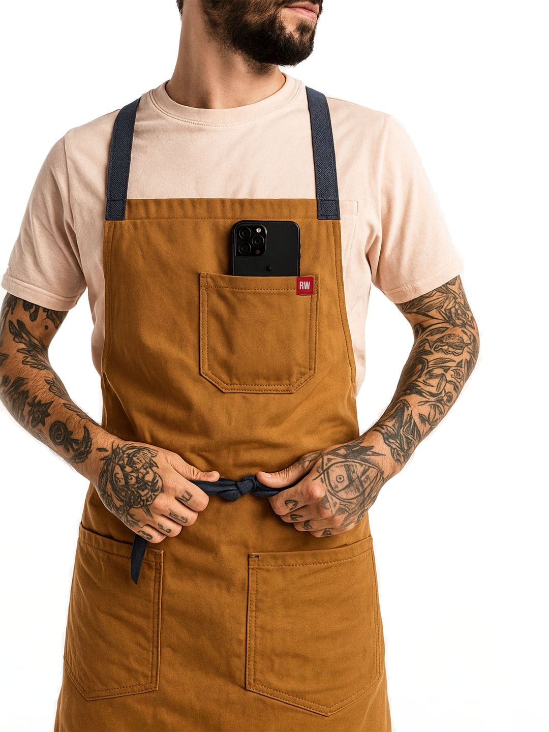 ReedWorth Denver Brown Pro Chefs Apron With Dark Blue Straps Crossback-picture-20