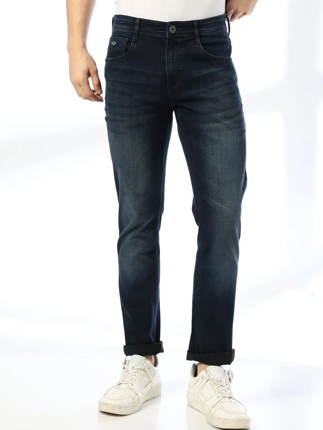 John Players Men Slim Fit Mid-Rise Light Fade Stretchable Jeans-picture-13