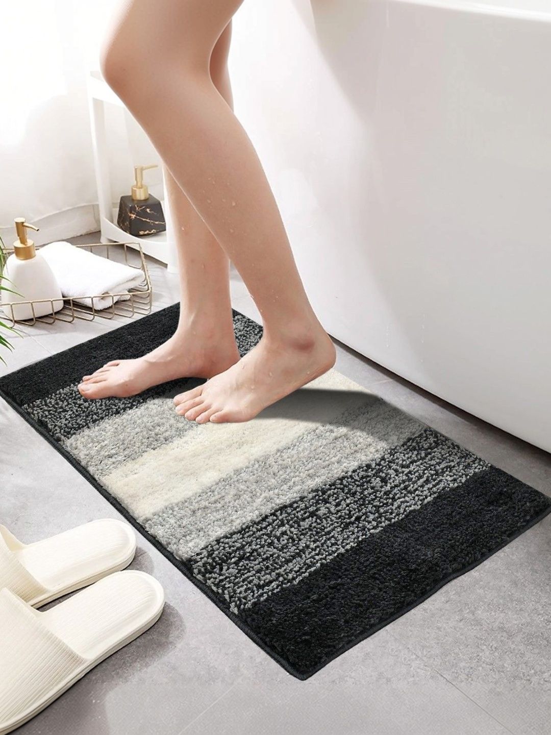Myntra Elegant Homes Grey Striped Antiskid Doormat-picture-21