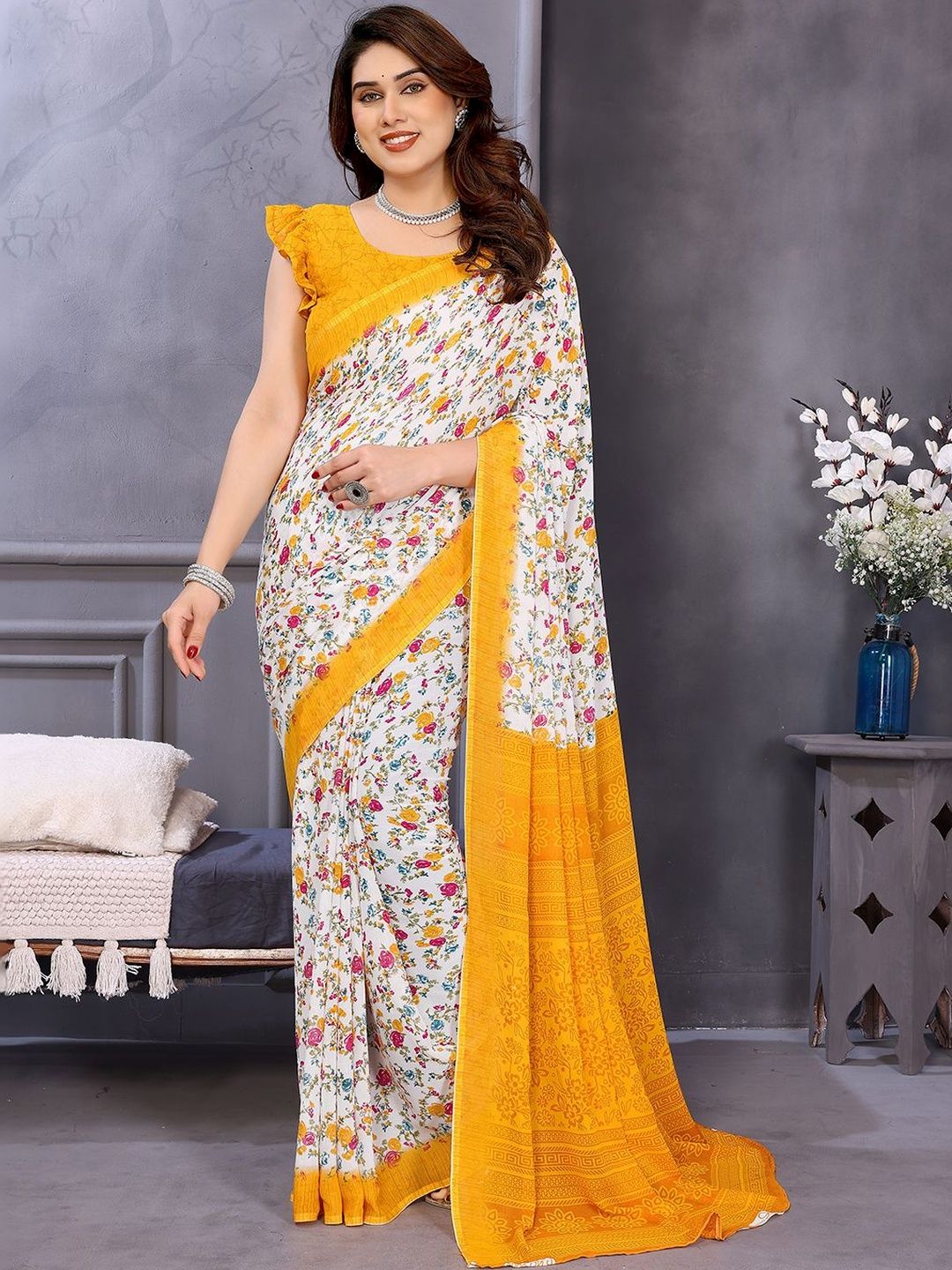 SZN Floral Poly Georgette Designer Saree-picture-10