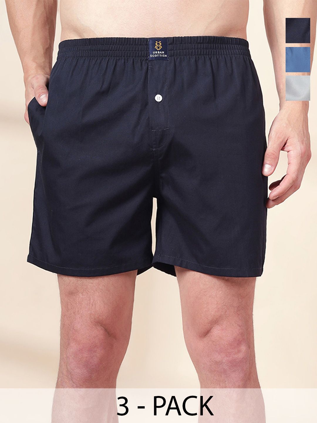 URBAN SCOTTISH Men Pack Of 3 Cotton Boxers-picture-49