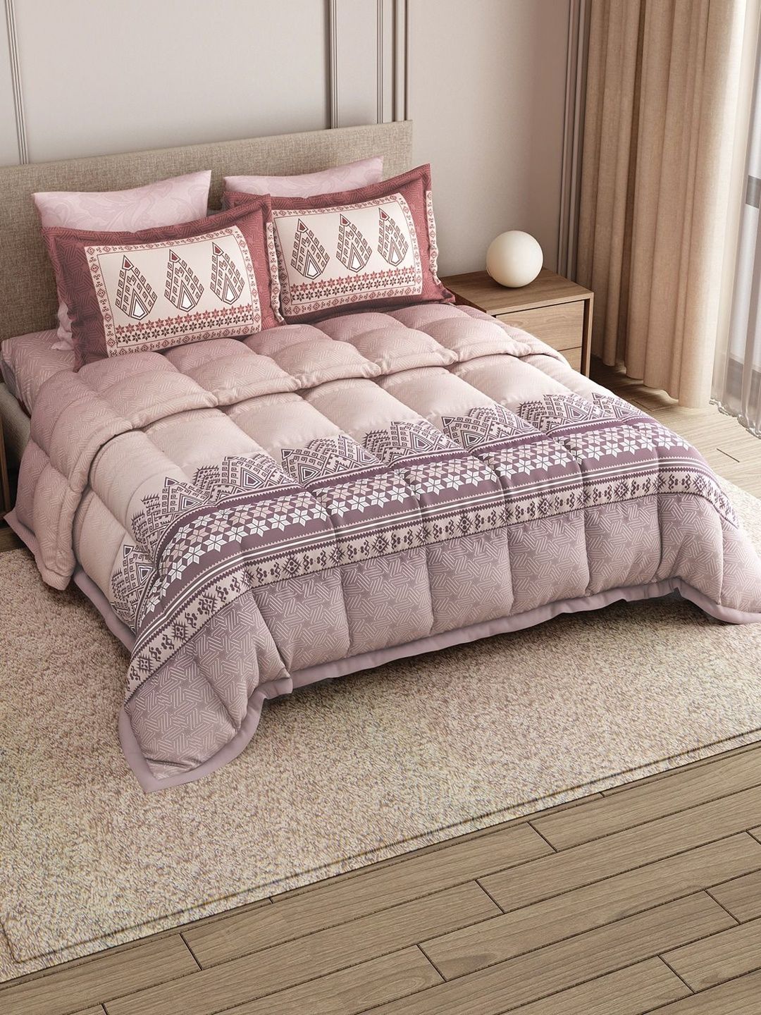 LABHAM Rose Geometric Printed Cotton 4 Piece Double King Superfine Bedding Set-image-42