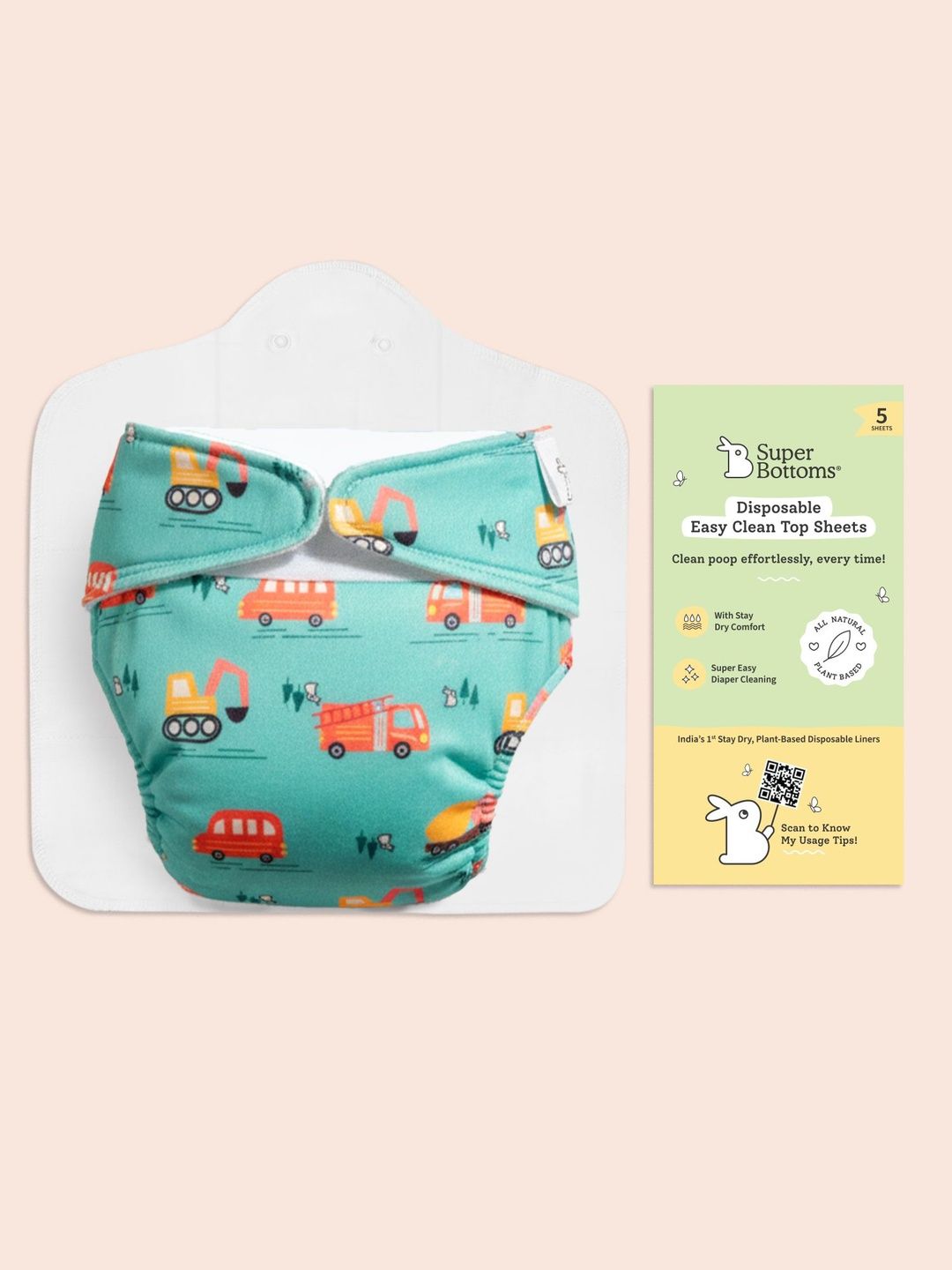 SuperBottoms SuperSoft UNO Ultra Thin Pad Cloth Diaper & Disposable Top Sheets - 5Pcs-image-1