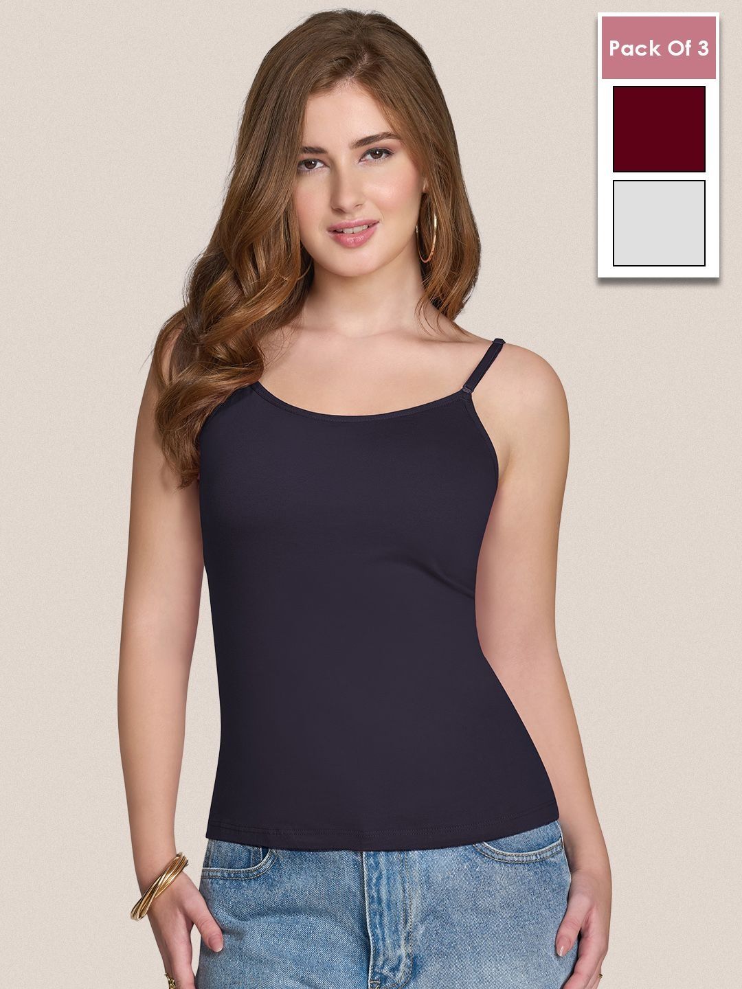 POOJA RAGENEE Pack Of 3 Cotton Non Padded Camisoles-image-41