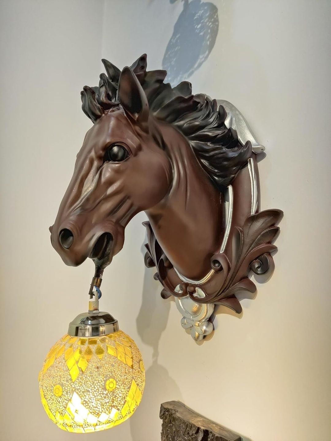 DA DECOR HUB Brown & Brown Textured Ceramic Traditional Abstract Shaped Shaped Wall Lamp-image-23