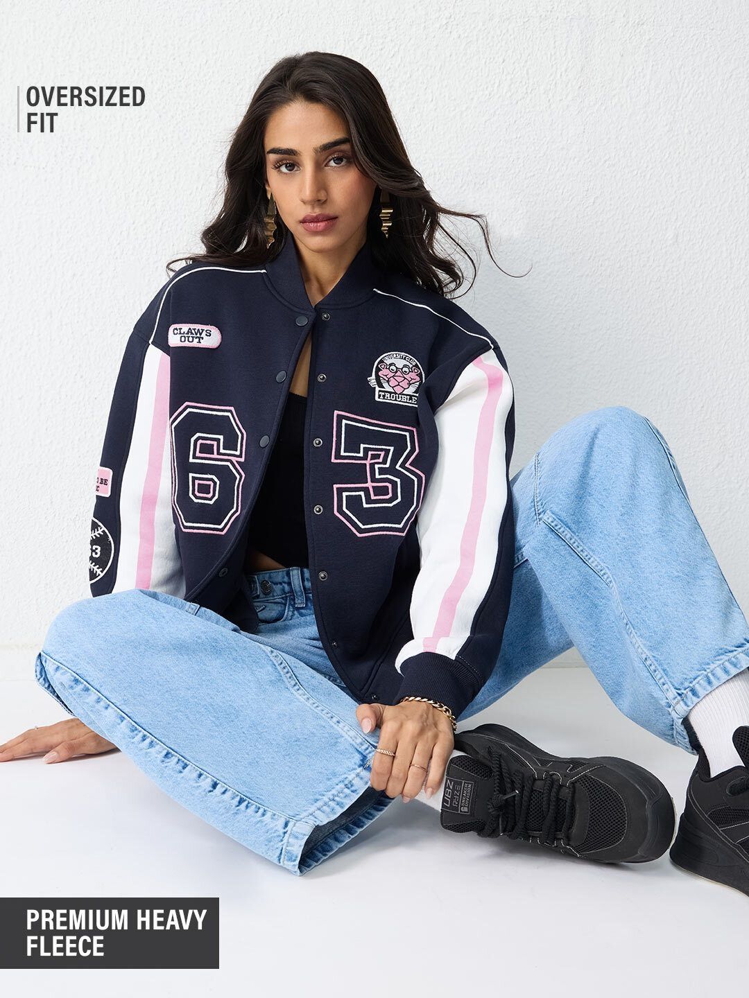 The Souled Store Women Typography Lightweight Varsity Jacket with Patchwork-picture-38