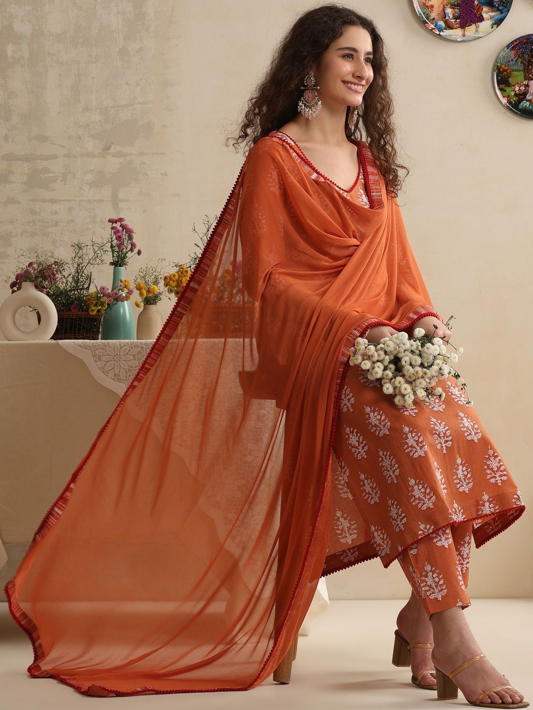 Khushal K Women Ethnic Motifs Printed Regular Pure Cotton Kurta with Trousers & With Dupatta-picture-28
