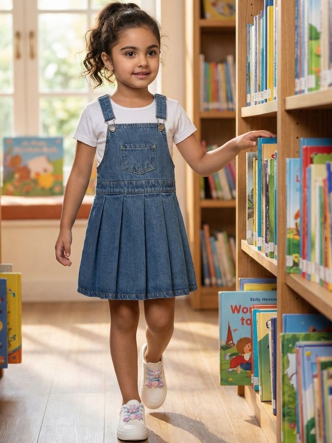 Nauti Nati Girls Round Neck Pure Cotton Dress