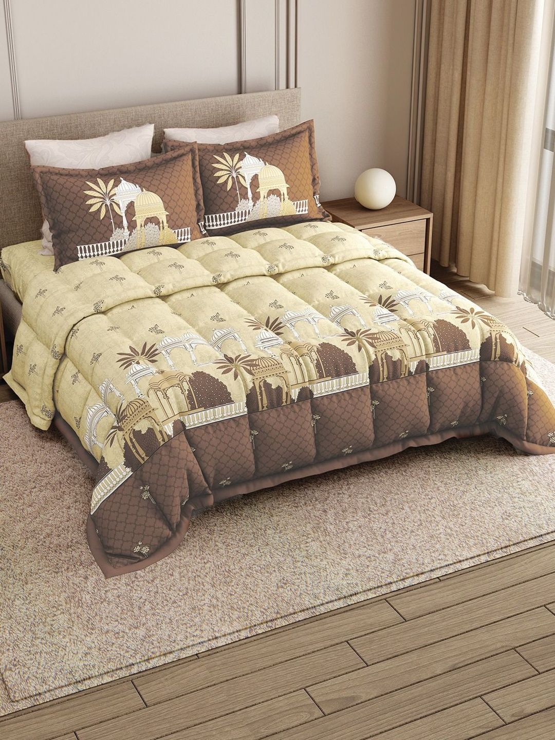 LABHAM Coffee Brown Ethnic Motifs Printed Cotton 4 Piece Double King Superfine Bedding Set-image-27