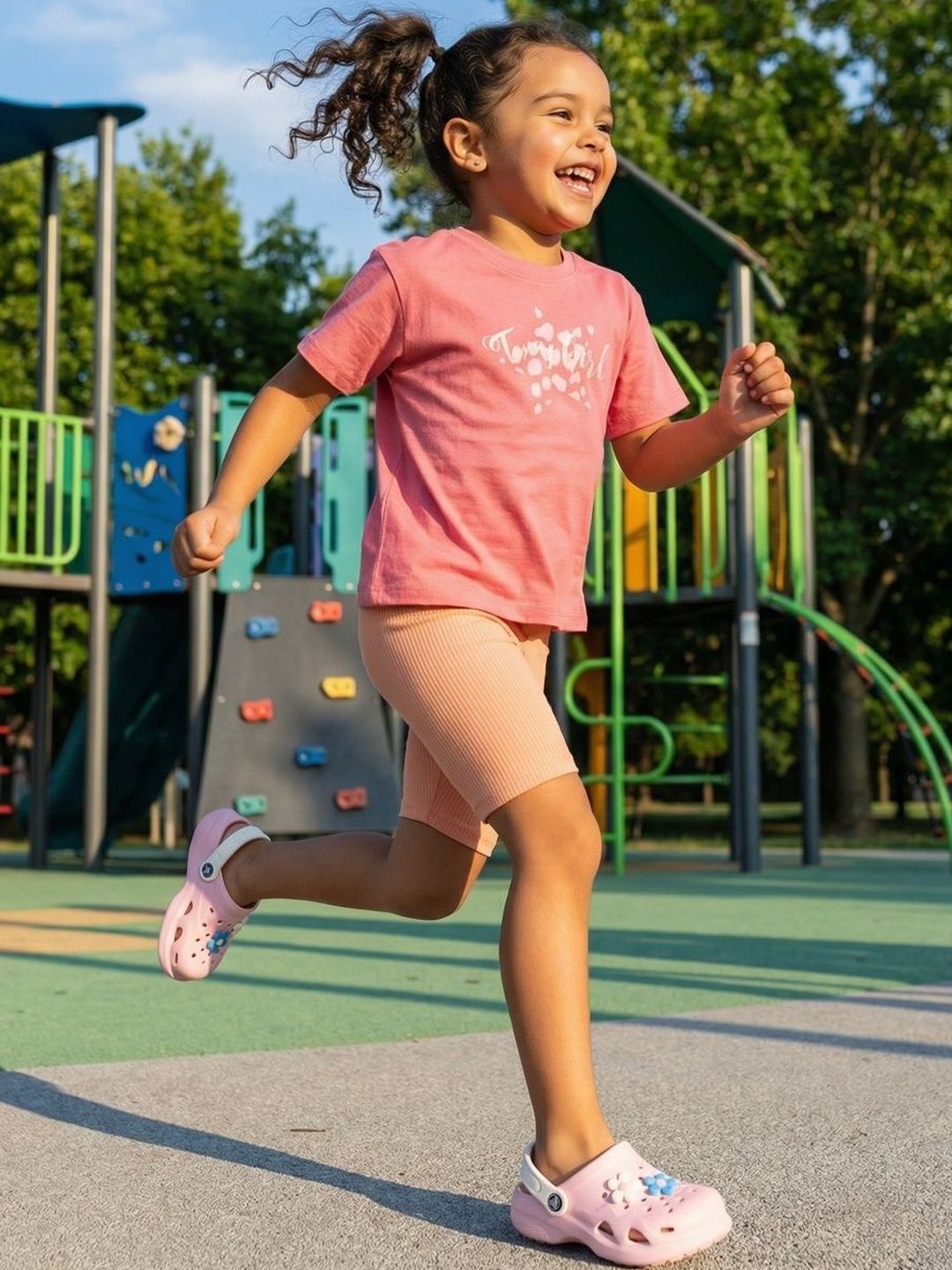 Nauti Nati Girls Typography Printed Round Neck Cotton Oversized T-shirt With Short