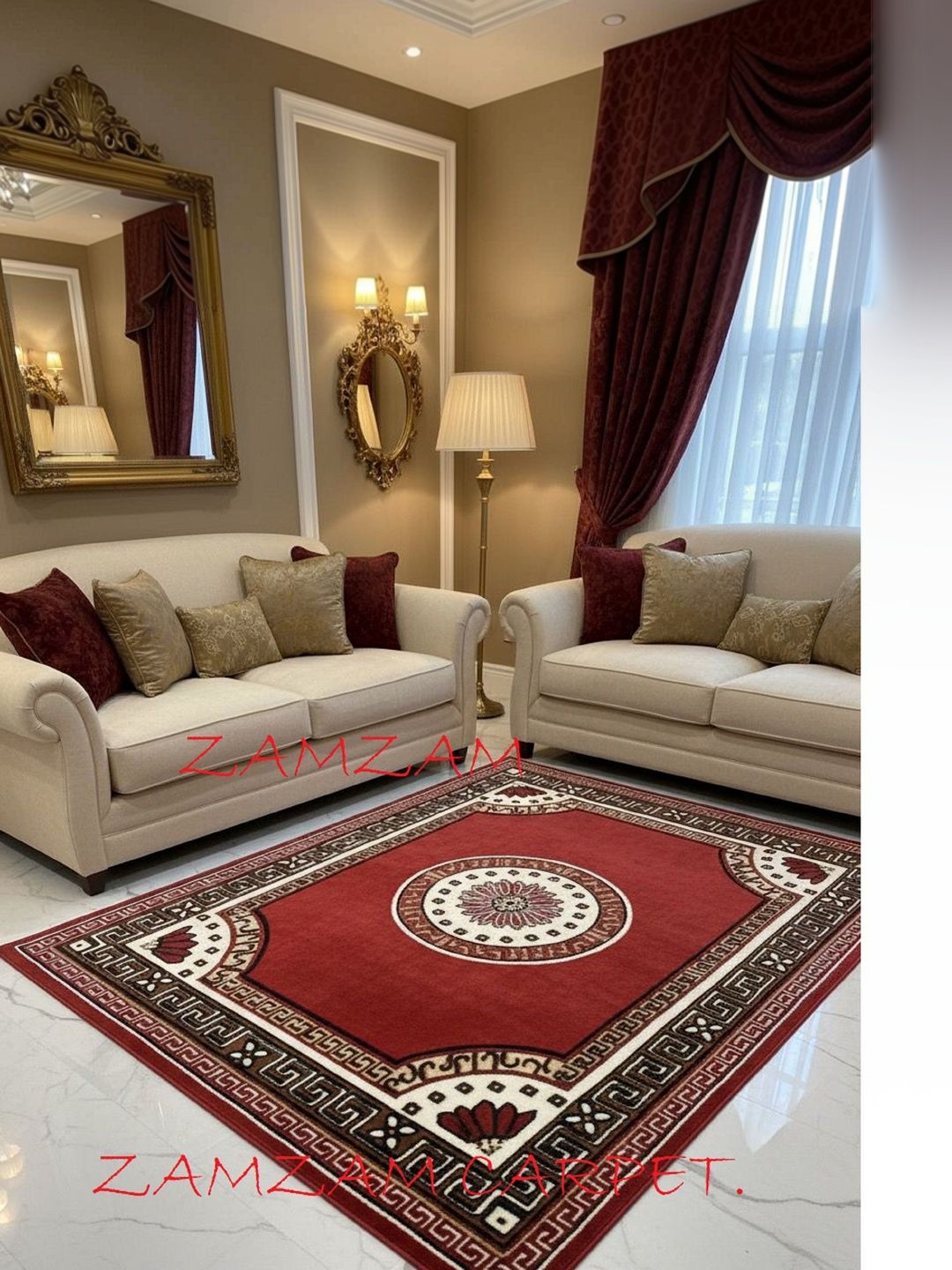 KAYNAT CARPET Red Ethnic Motifs Anti-Skid Polypropylene Carpet-picture-26