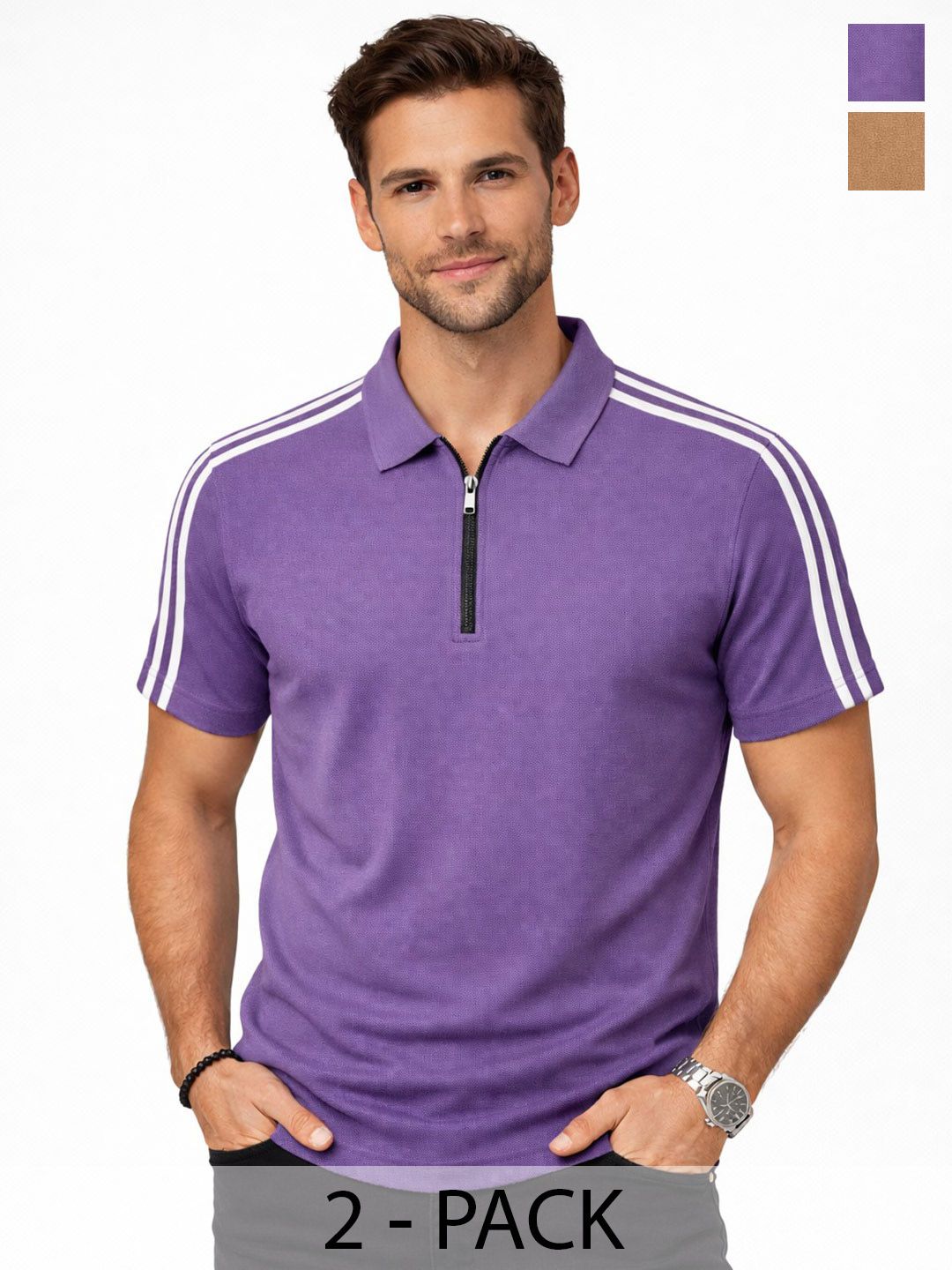 Organic Chics Men 2 Striped Polo Collar Dri-FIT Slim Fit T-shirt-picture-26
