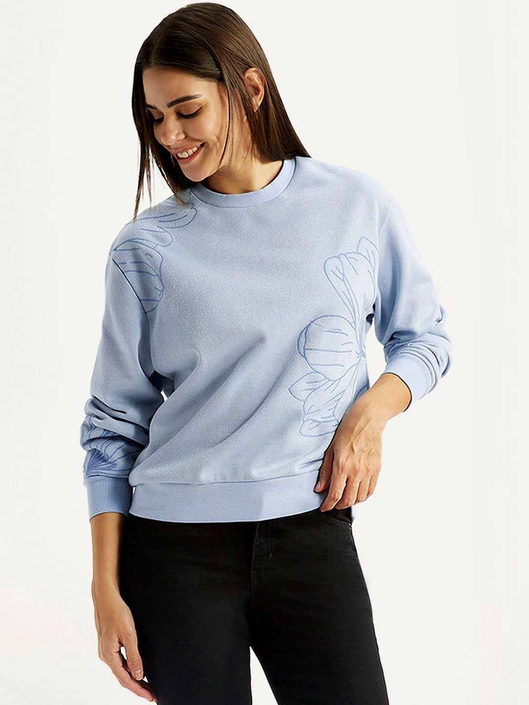 Levis Women's Floral Blue Crew Neck Sweatshirt-picture-19