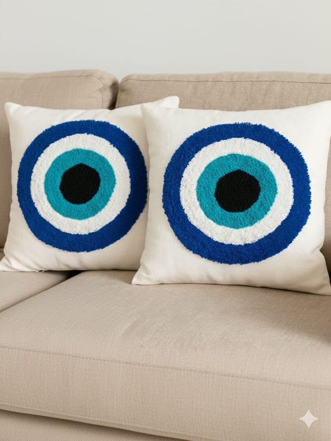 WEAVERS HUT Beige & Blue Set of 2 Geometric Square Cushion Covers-picture-49