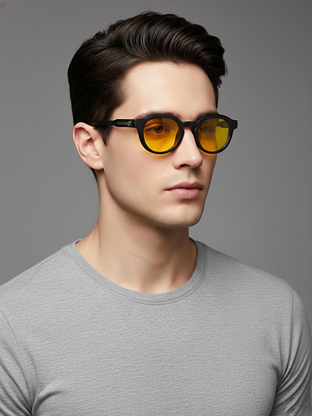 SZN Men Yellow Lens & Black Round Sunglasses with-image-27