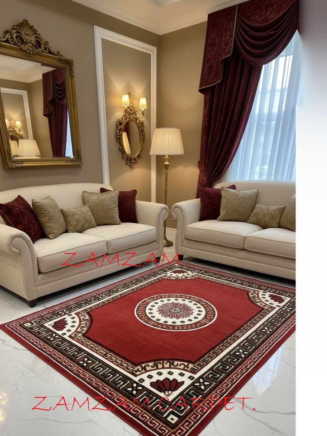KAYNAT CARPET Red Ethnic Motifs Anti-Skid Polypropylene Carpet-picture-16