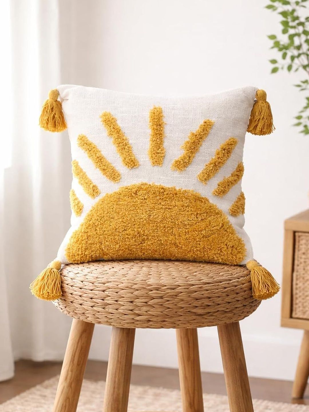 WEAVERS HUT Yellow & White Square Cushion Covers-picture-13