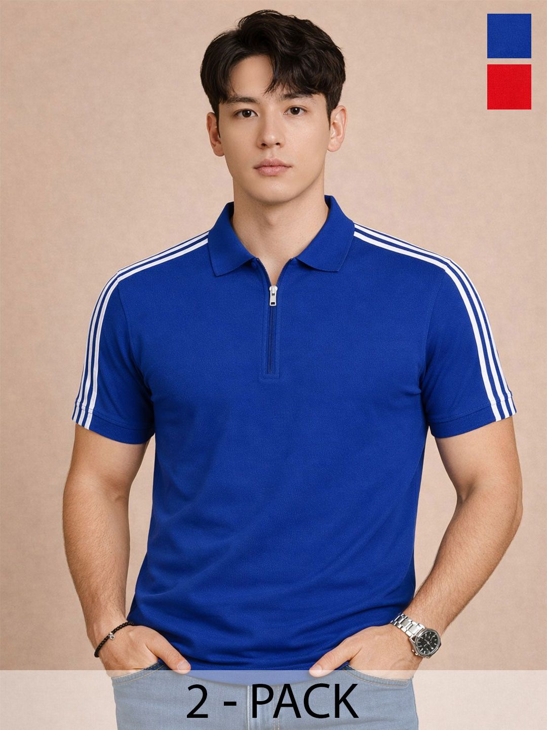 Organic Chics Men 2 Striped Polo Collar Dri-FIT Slim Fit T-shirt-picture-31