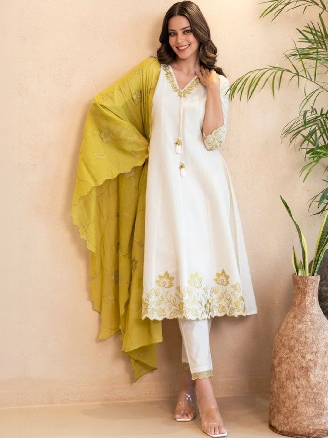 MYRIE Women Ethnic Motifs Embroidered Thread Work Kurta with Trousers & With Dupatta-picture-23