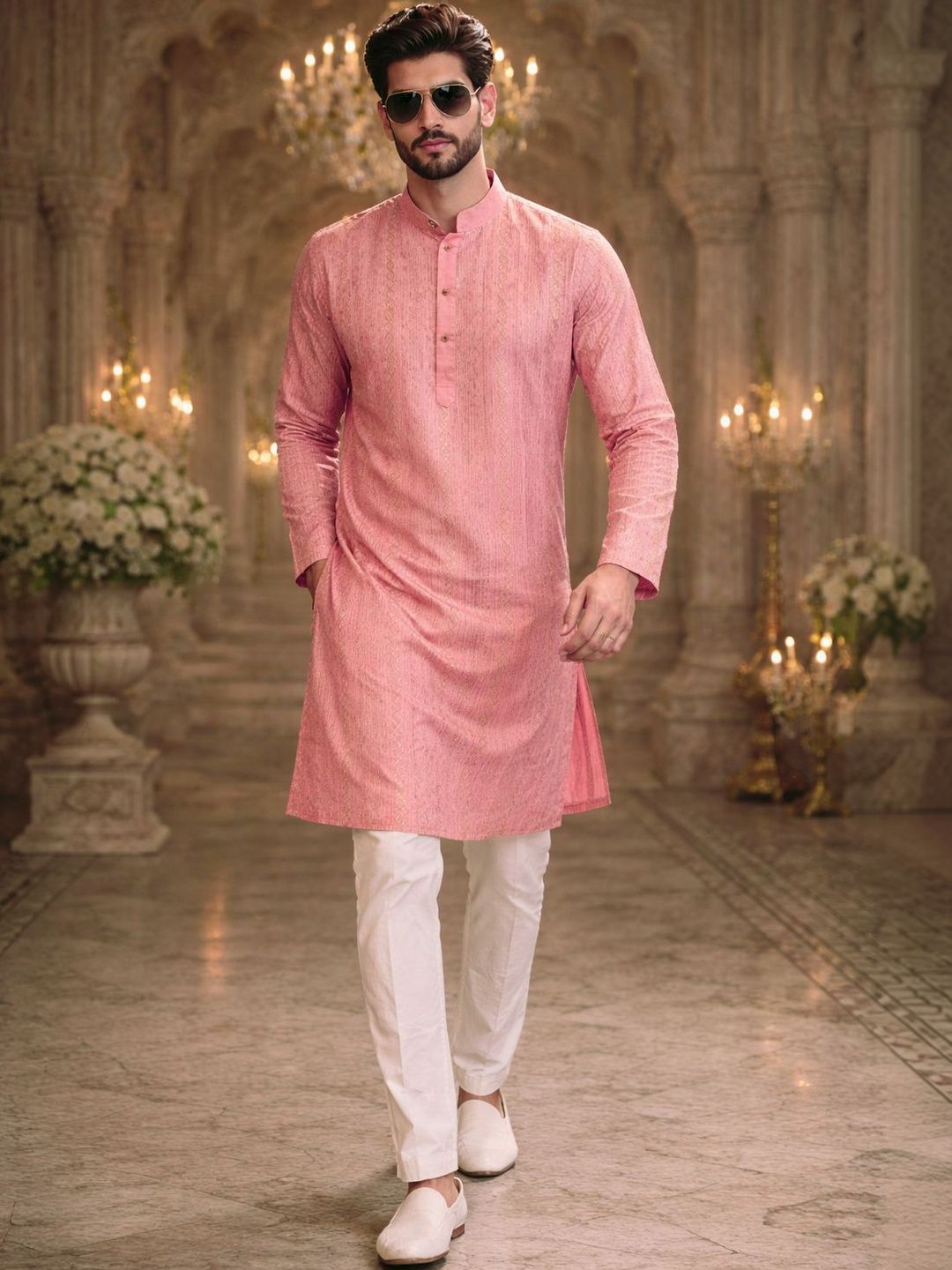 House of Pataudi Embroidered Mandarin Collar Knee Length Straight Kurta-picture-18