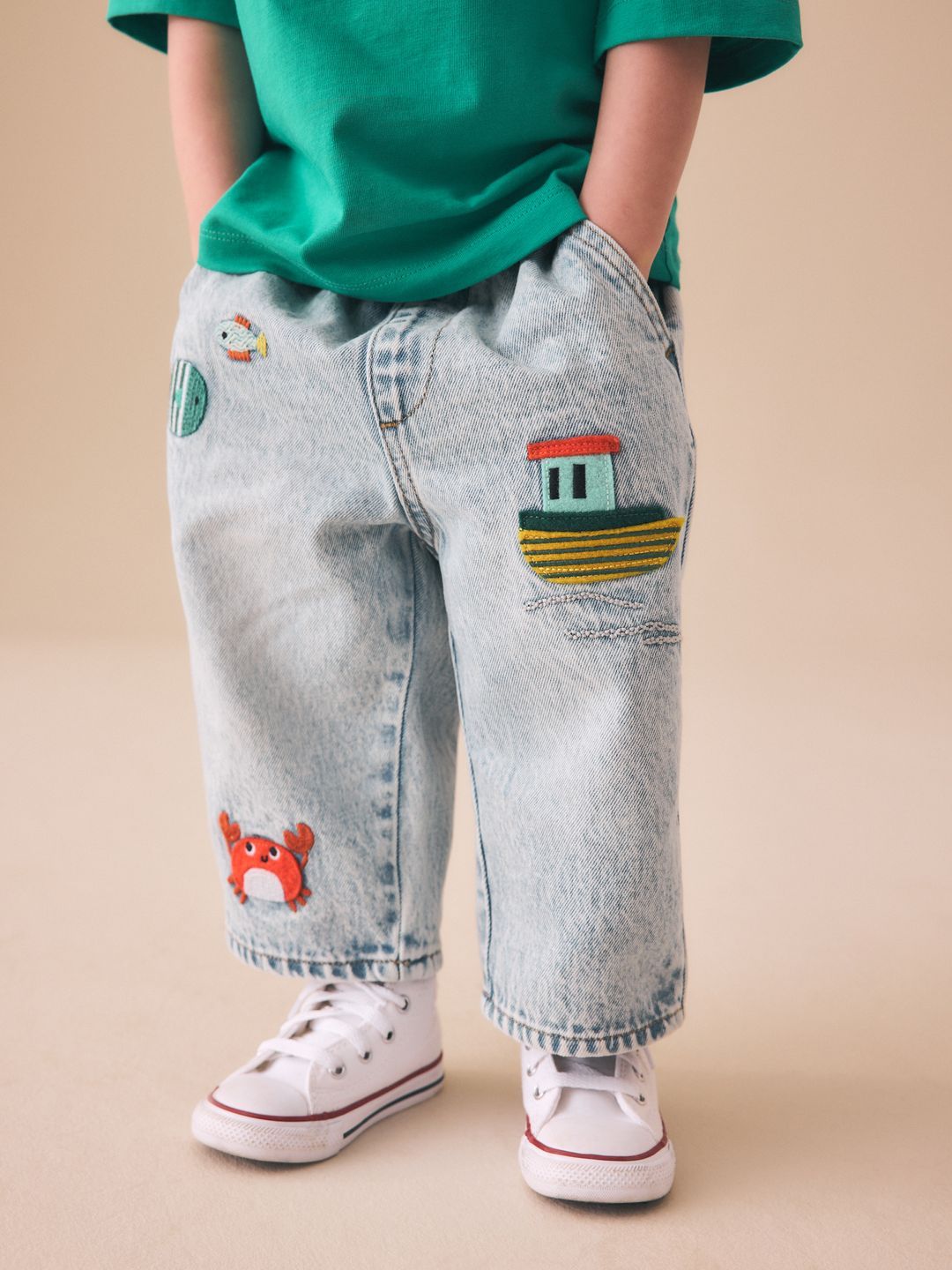 NEXT Boys Regular Fit Mid-Rise Heavy Fade Applique Jeans