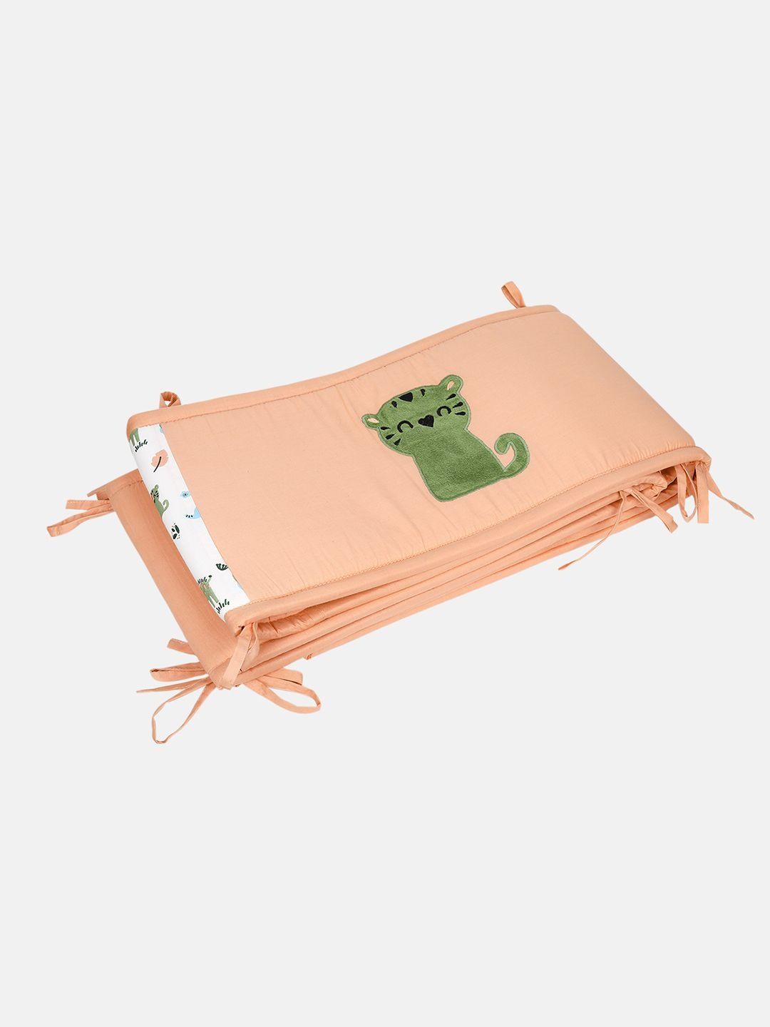 MINI KLUB Cream-Coloured & Green Self Design Cotton 1 Piece Single Regular Bedding Set-picture-11