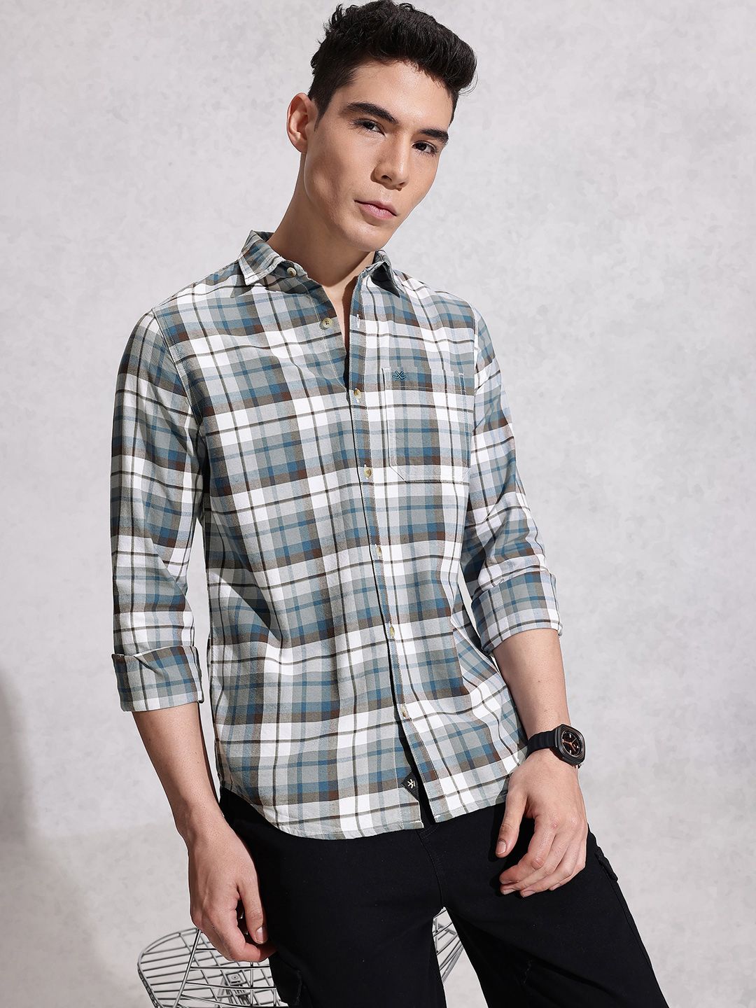 WROGN Checked Pure Cotton Casual Shirt-picture-21