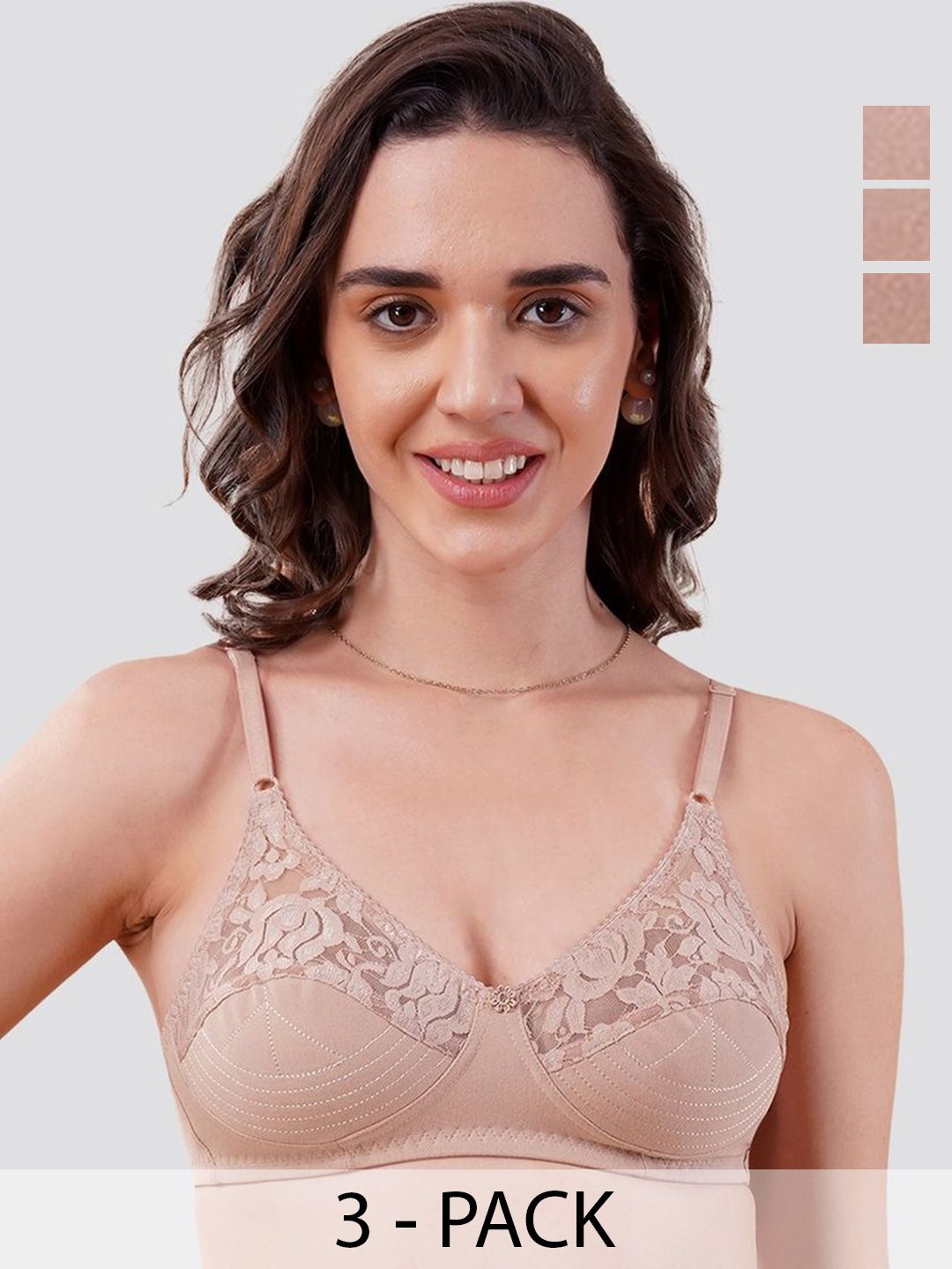 Kalyani Deepali Pack Of 3 Non Padded Cut & Sew Cups Everyday Lace Bra-image-0