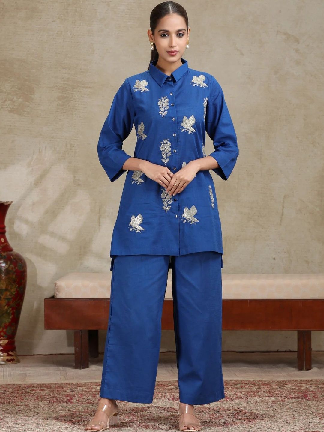 COTTON CULTURE Women Ethnic Motifs Embroidered Regular Thread Work Pure Cotton Kurta with Trousers-picture-29