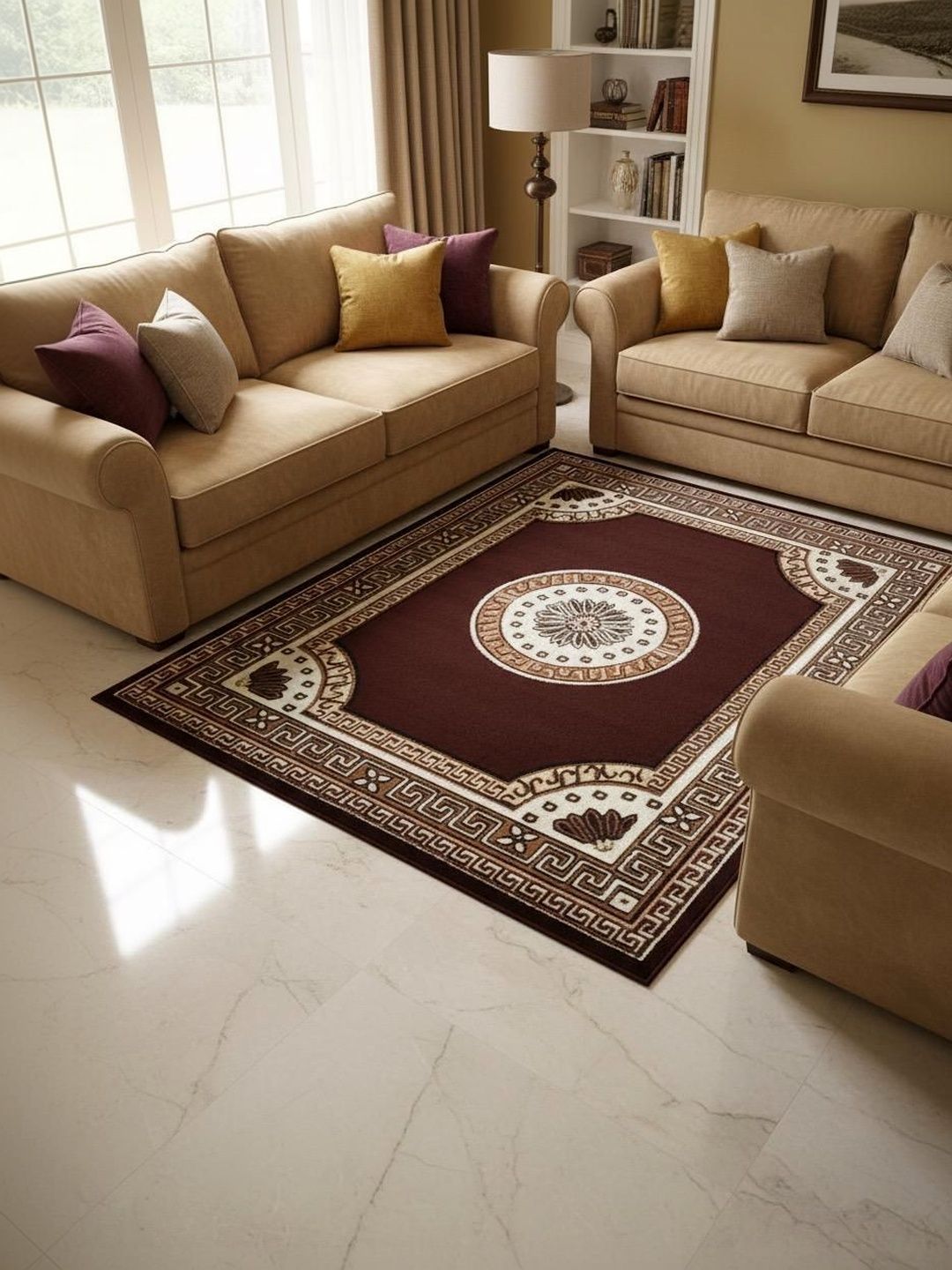 KAYNAT CARPET Brown Geometric Anti-Skid Polypropylene Carpet-picture-0