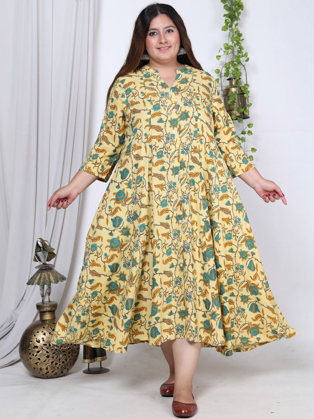 Sztori Printed Mandarin Collar Fit & Flare Ethnic Dresses-picture-43