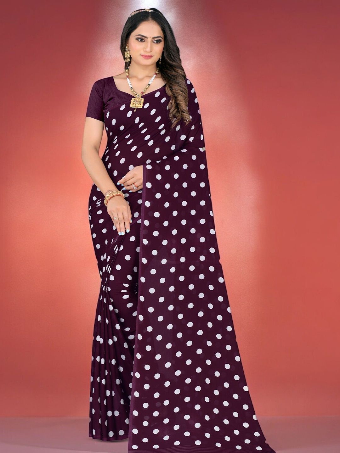 SZN Polka Dot Poly Georgette Saree-picture-18