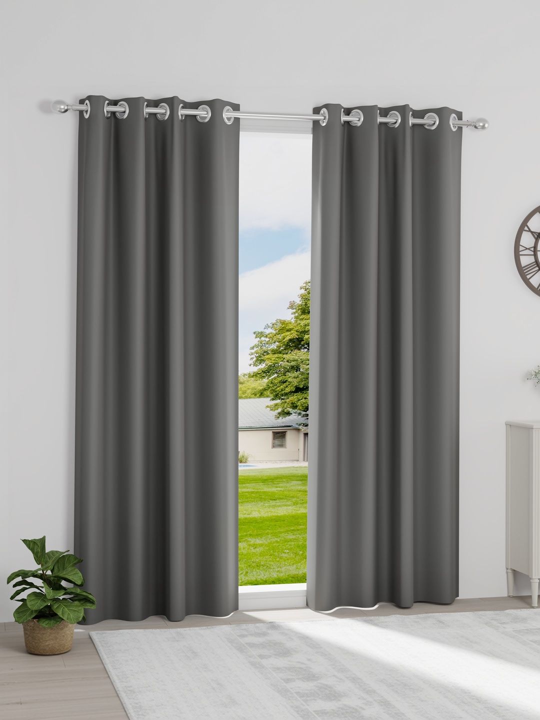 wakefit Grey Set of 2 Black Out Door Curtain-picture-5