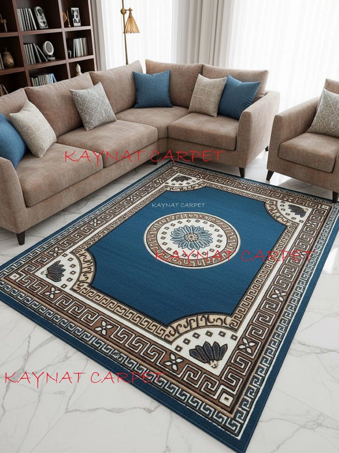 KAYNAT CARPET Blue Geometric Anti-Skid Polypropylene Carpet-picture-22