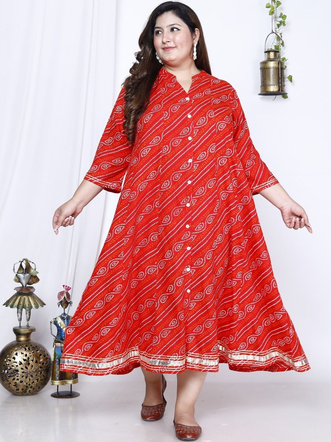 Sztori Printed Mandarin Collar Fit & Flare Ethnic Dresses-picture-50
