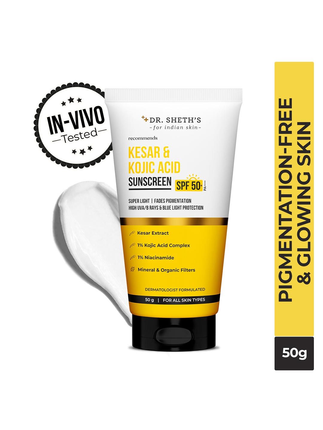 DR. Sheths Kesar & Kojic Acid Sunscreen SPF 50+ PA In-Vivo Tested