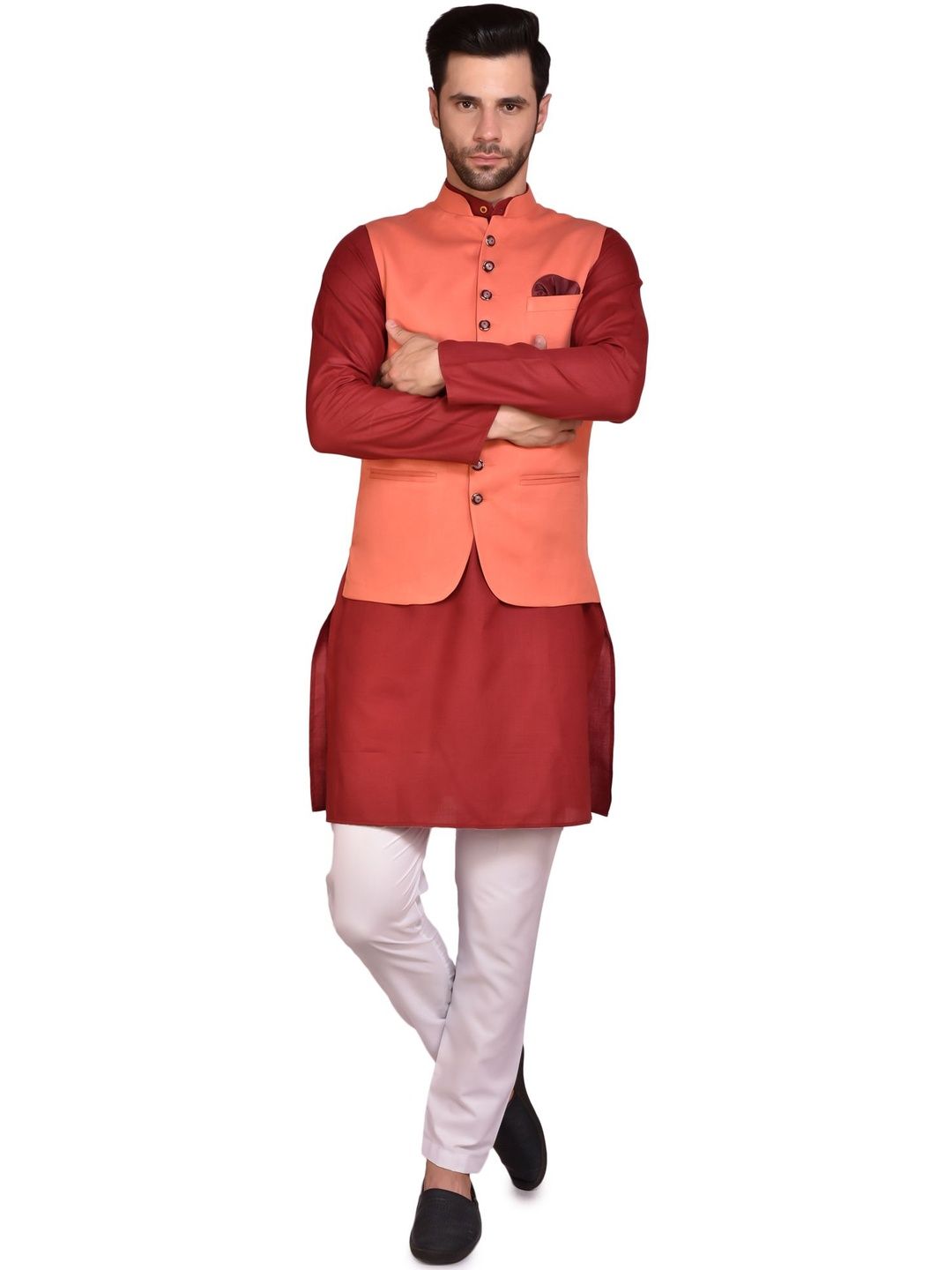HERE&NOW Men Regular Pure Cotton Kurta with Trousers-picture-21