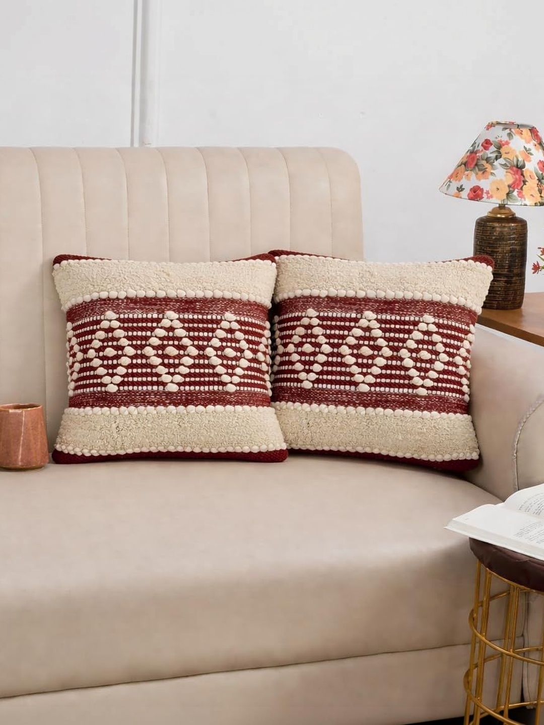 WEAVERS HUT Rust Set of 2 Geometric Square Cushion Covers-image-32