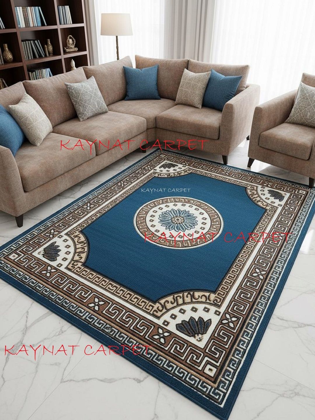 KAYNAT CARPET Blue Ethnic Motifs Anti-Skid Polypropylene Carpet-picture-22