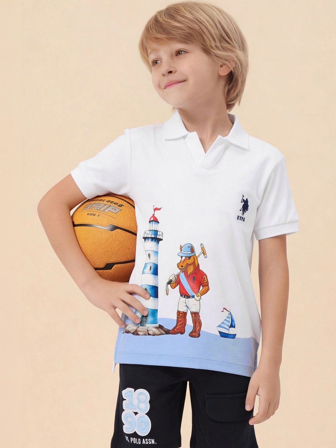 U.S. Polo Assn. Kids Graphic Printed Polo Collar Pure Cotton Tshirt-picture-20