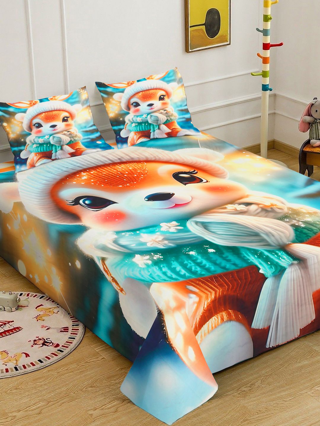 Myntra Elegant Homes Graphic Printed Flat 400 TC King 7D Bedsheet With 2 Pillow Cover-image-25