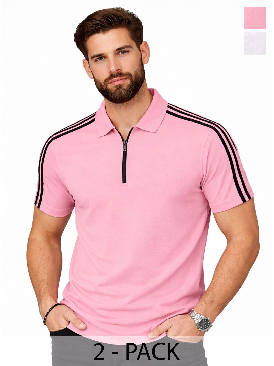 Organic Chics Men 2 Striped Polo Collar Dri-FIT Slim Fit T-shirt-picture-29