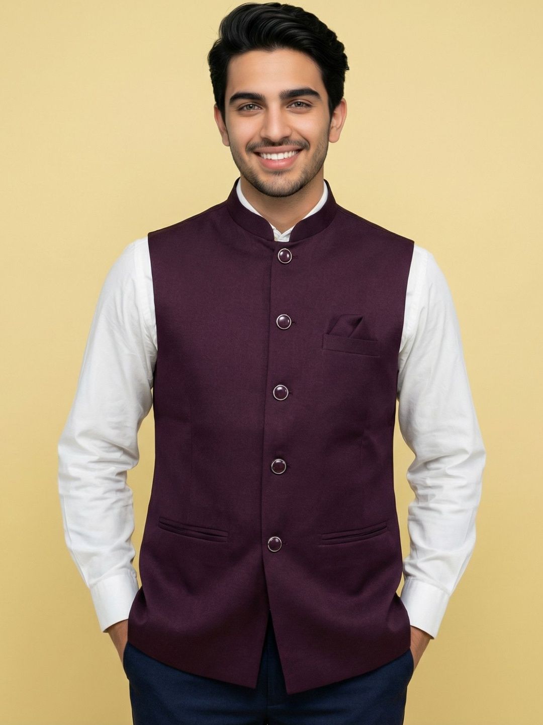 HERE&NOW Woven Nehru Jackets-picture-10