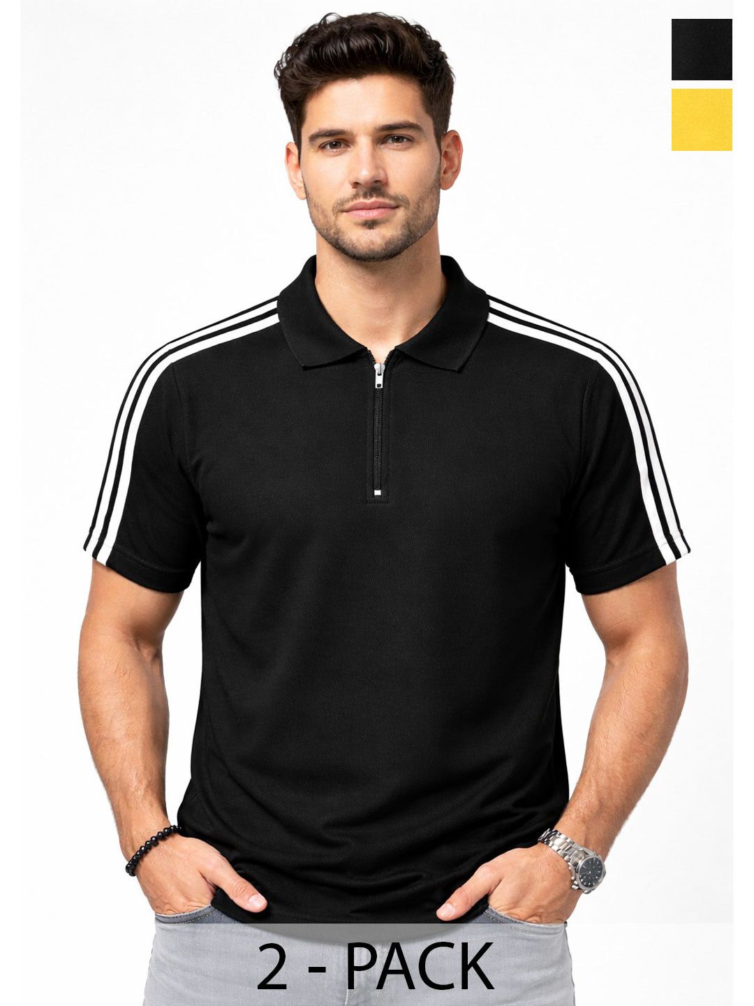 organic chics Men's Striped Polo Collar Regular Fit T-shirt-picture-40